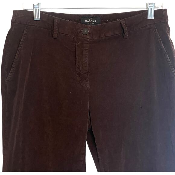 Mason's Velvet Straight Leg Pants Size 44 (US 10) Chocolate Brown Mid Rise Italy - Picture 2 of 10